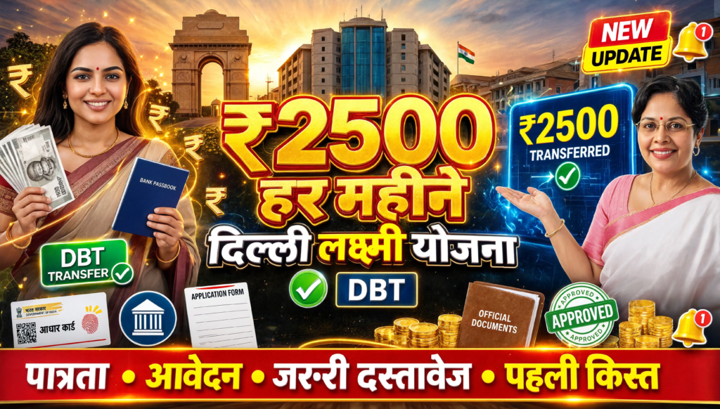 Delhi Lakshmi Yojana ₹2500: महिलाओं को हर महीने मिलेगी आर्थिक सहायता | पात्रता, आवेदन प्रक्रिया, जरूरी दस्तावेज, पहली किस्त और पूरी जानकारी