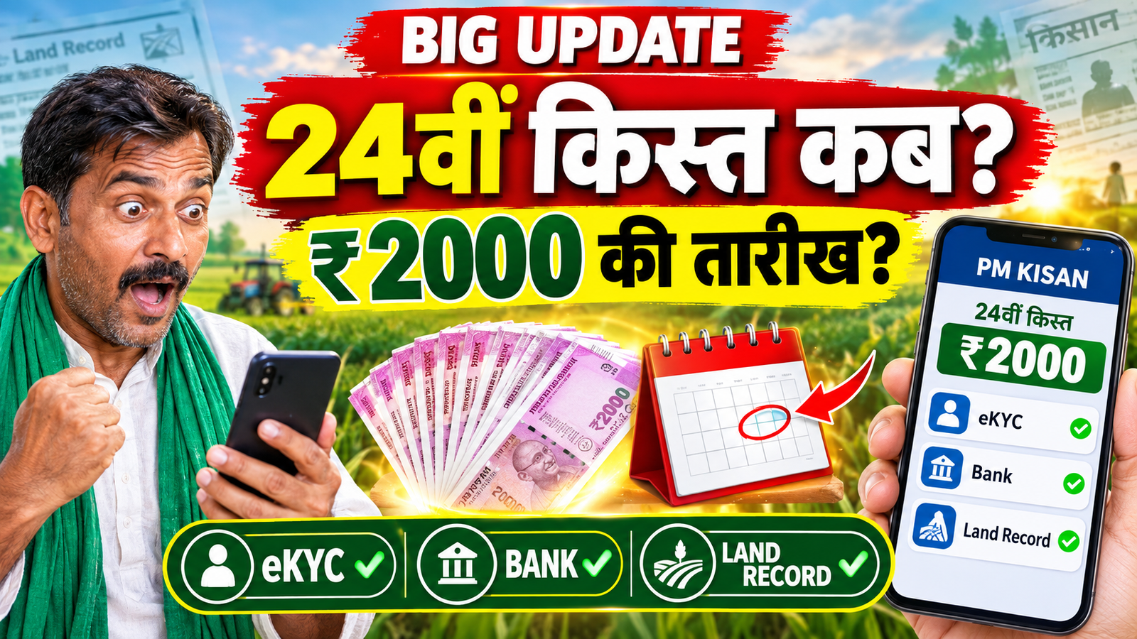 PM Kisan 24वीं किस्त कब आएगी? 😱 ₹2000 की तारीख हुई साफ! eKYC, बैंक और Land Record चेक करें