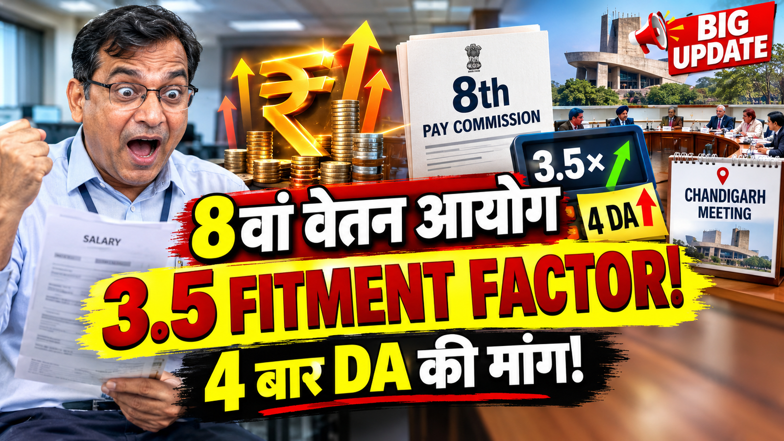 8th Pay Commission: चंडीगढ़ की मीटिंग खत्म! 3.5 Fitment Factor और 4 बार DA बढ़ाने की मांग | Salary Update