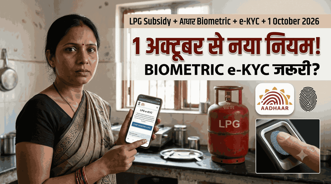 LPG सब्सिडी नया नियम: 1 अक्टूबर 2026 से बायोमेट्रिक आधार ज़रूरी, मोबाइल से e-KYC कैसे करें