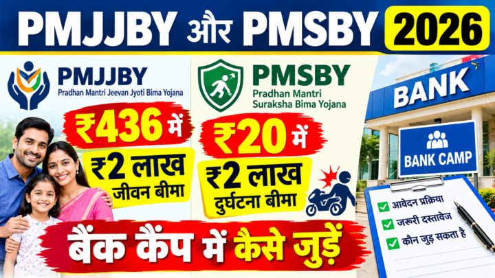 PMJJBY और PMSBY 2026: ₹436 में ₹2 लाख जीवन बीमा और ₹20 में दुर्घटना बीमा, बैंक कैंप में कैसे जुड़ें