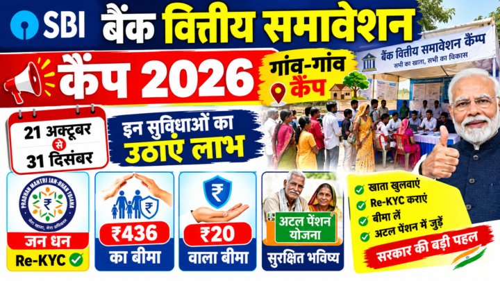 बैंक वित्तीय समावेशन कैंप 2026: 21 अक्टूबर से 31 दिसंबर तक गांव-गांव कैंप, जन धन Re-KYC, ₹436 और ₹20 वाला बीमा, अटल पेंशन